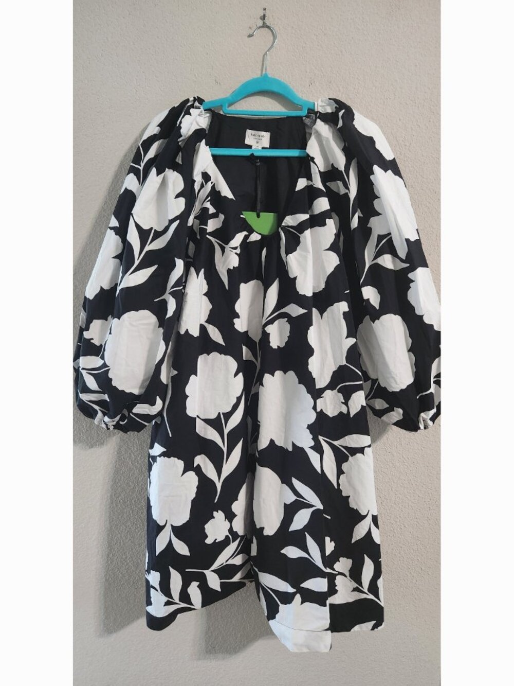 Black & White Floral Puff-Sleeve Mini Dress
